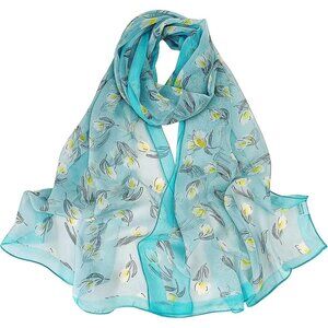 Women's  Light Blue Fashion Lightweight Head Scarf Floral Print Chiffon Scarves